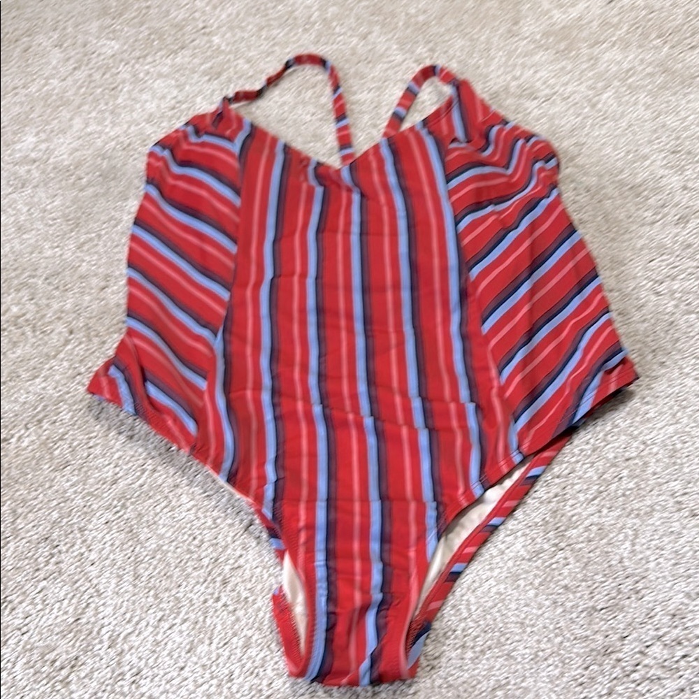Kona Sol Striped Lace up Back Swimsuit 18W